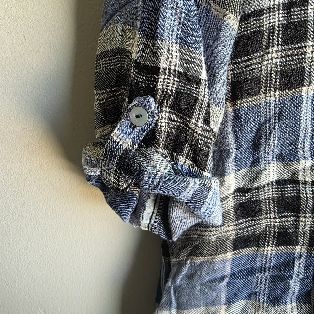 Living Doll Los Angeles Open Front Floral Blue Plaid Cardigan Size XL